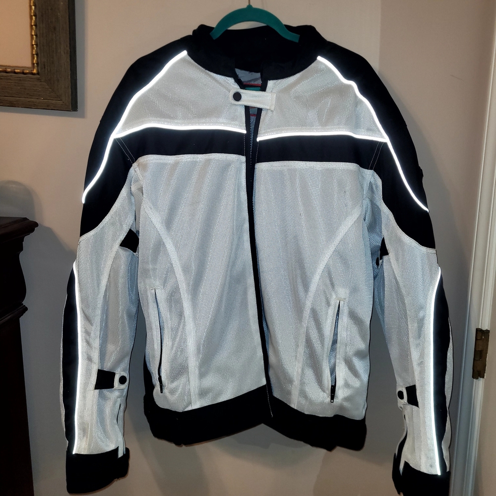 Men's Reflective Black and White padded motorcycle jacket